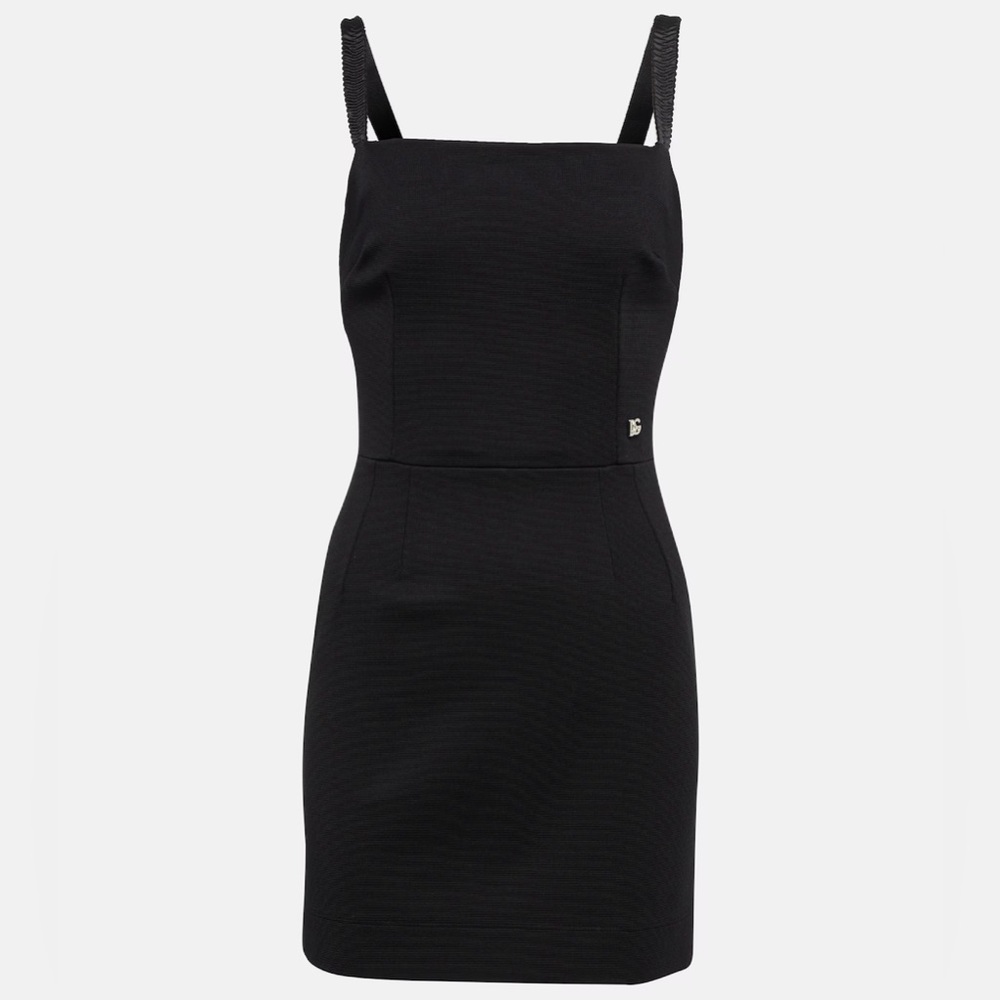 NWT Dolce & Gabbana Black Short Milano rib dress with DG logo. Size IT 46 - Picture 3 of 5